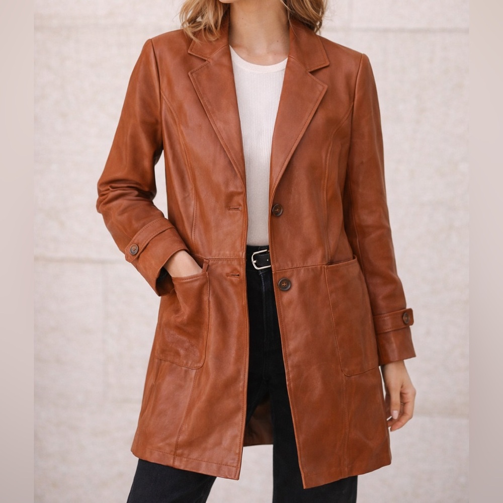 Chadwicks Genuine Leather Coat Chestnut Brown Vintage Inspired Size 6 Petite NWT